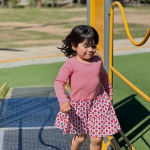 Tea Collection Red and White Striped Dress with Floral Pattern